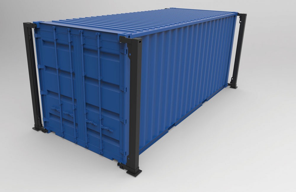 Container with self-lifting legs
