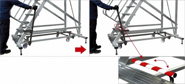 Accessories on request: Retractable wheel system for transporting the ladder