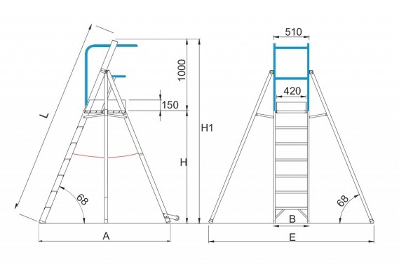 Professionalna Al ladder with platform and guardrail 6085