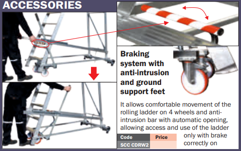 Accesories on request: Retractable wheel system for transporting the ladder
