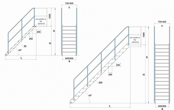 Aluminum stairs with guardrail and platform 7348