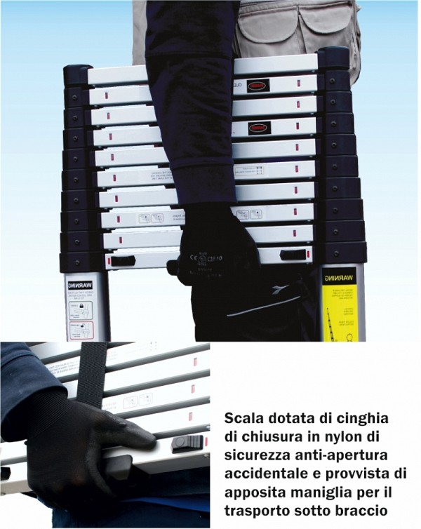 Ladder type Extel: Grip handle and a safety strap