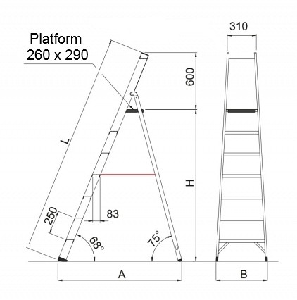 Profesionalna A lestev z najlon platformo 6026T