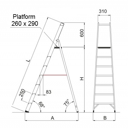 Professional Al ladder with nylon platform 6026T