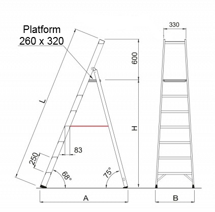 A lestev enostranska s platformo 6040