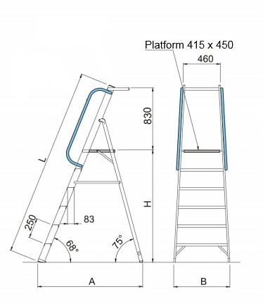 Enostranska A lestev s platformo in ograjo 6046