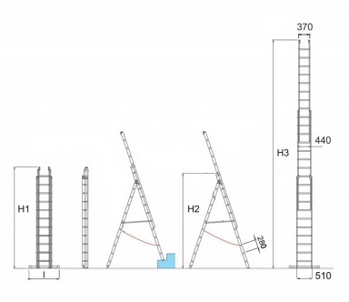 Professional multipurpose threee-part Al ladder 3047