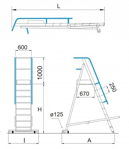 Profesionalna A lestev s platformo in ograjo 6083-A