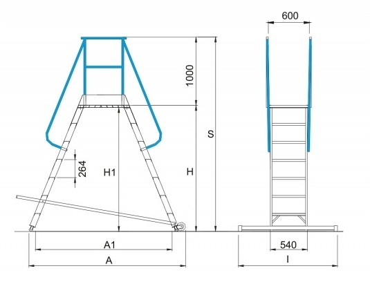 Professional two-sided Al ladder with platform 6088P