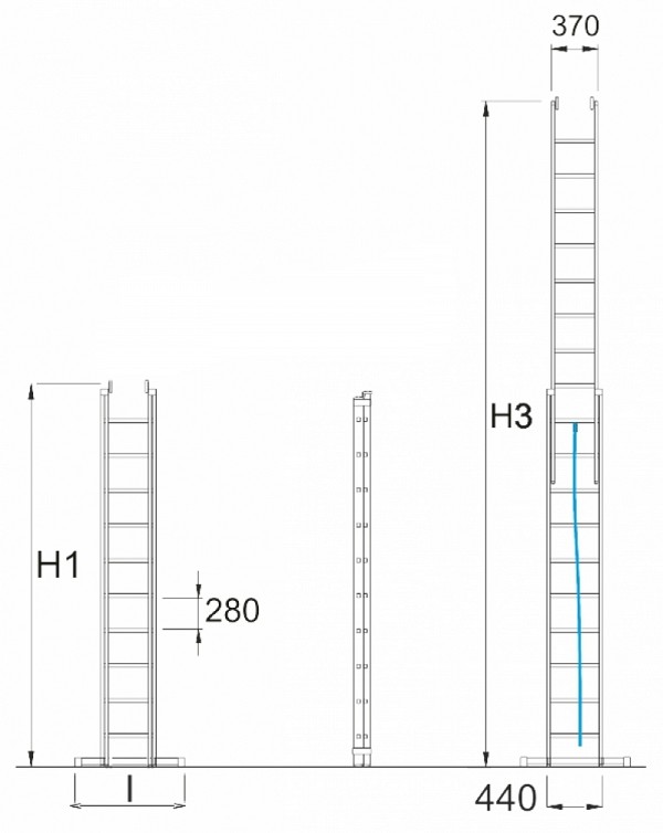 Two-part extandable ladder V051 with rope