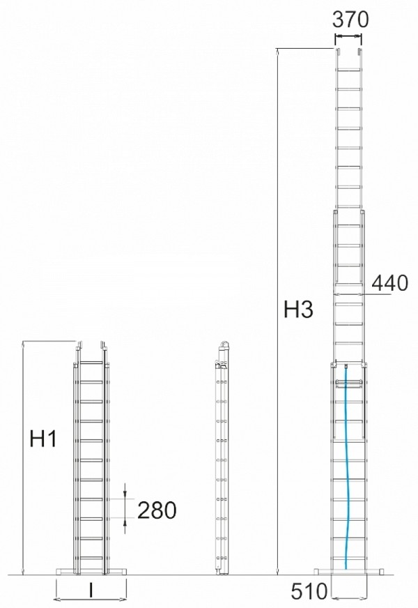 Tridelna raztegljiva lestev V060 z vrvjo